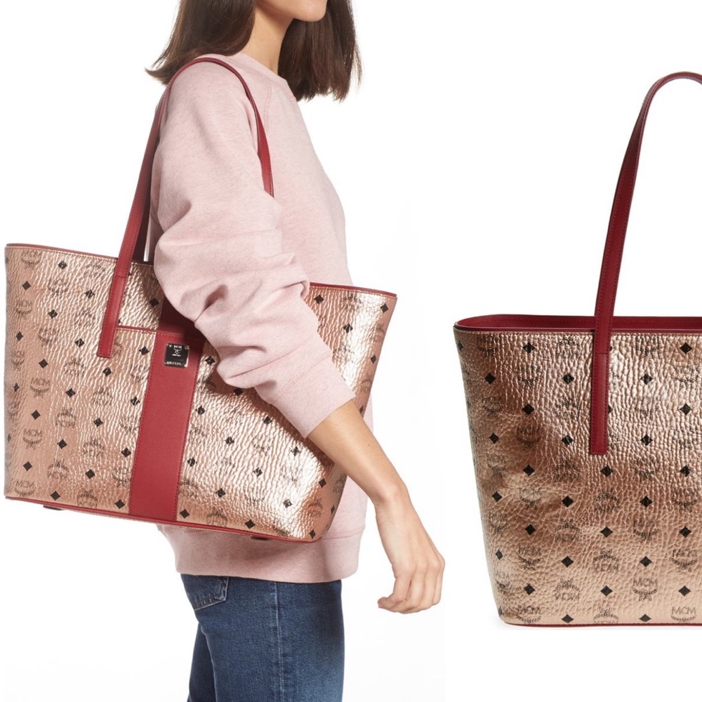MCM medium rose gold shopper tote bag